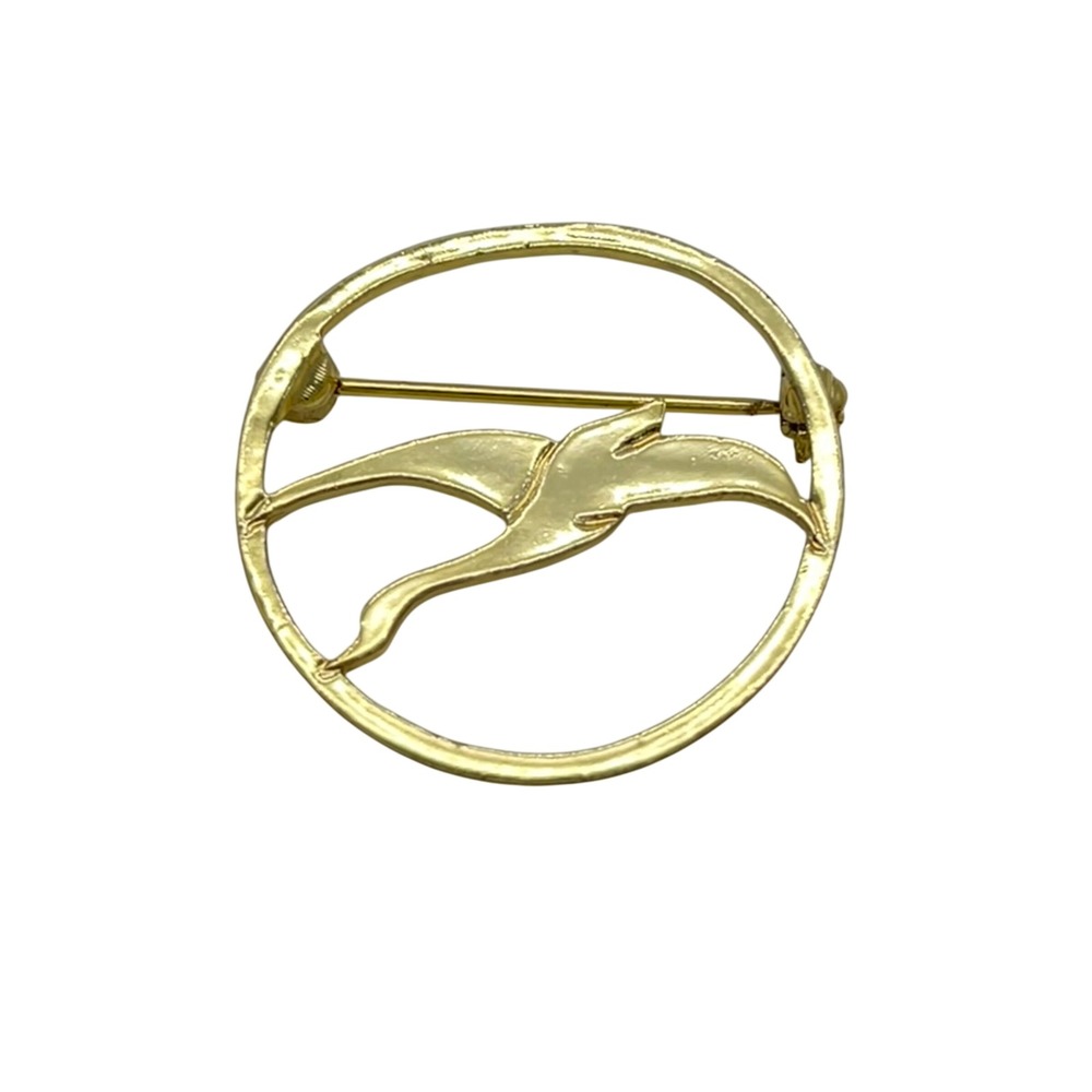 Vintage Gold Tone‎ Circle Bird Brooch Pin Minimalist Elegant Jewelry Accessory